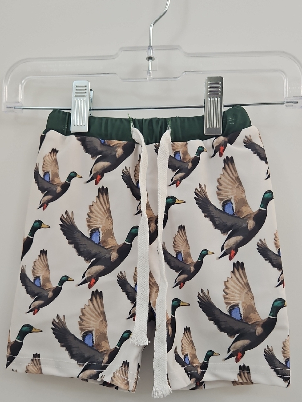 Kids Mallard Duck Swim Trunks - Cream Green